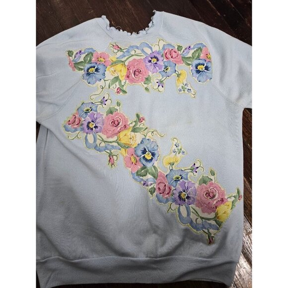Vintage Grannycore FLoral Ruffled Crewneck Sweatshirt Tultex - Picture 4 of 16